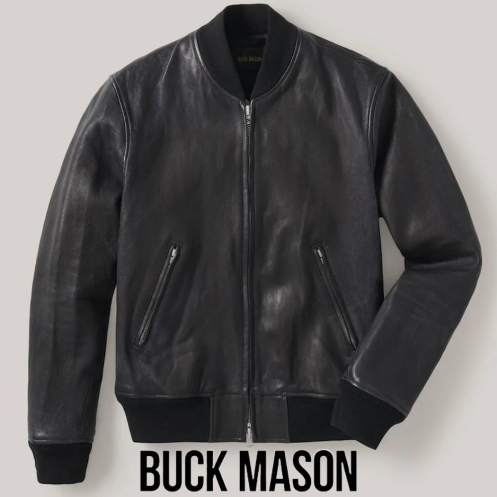 BUCK MASON BRUISER LEATHER BOMBER JACKET BLACK 100% LAMBSKIN LEATHER POCKETS S